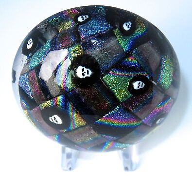 #ad Art Glass Studio Halloween SKULL DOME Dichroic Sculpture Paperweight Stand $38.99