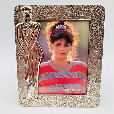 #ad VTG Metal Silver Tone Photo Picture Frame Woman Golfer Womens Golf Golfing 3.5x5 $7.95