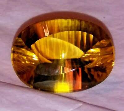 #ad Golden Citrine Rare Laser Cut 36 Ct. NATURAL Beautiful Oval 25 X 18 X 14mm AAA $90.30