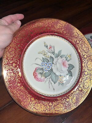 #ad Imperial Salem China Company Vintage Plate Red Rim 23k Gold $40.00