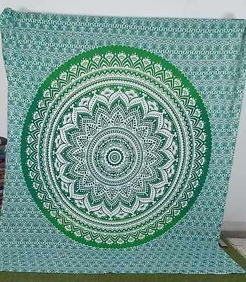#ad Green Mandala Bedspread Wall Hanging Tapestry Indian Queen Size Home Decorative $29.51