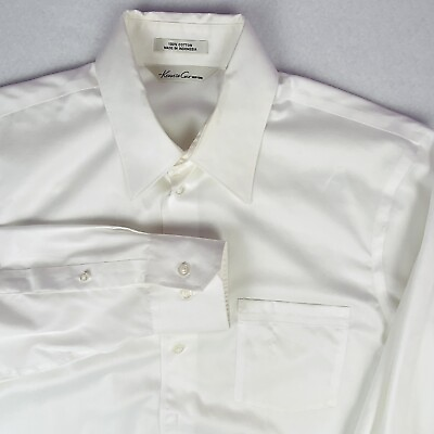 #ad Kenneth Cole NY Dress Shirt Spread Collar Solid White Cotton Sateen Finish $19.00
