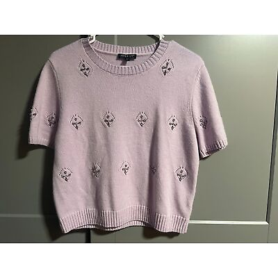 #ad Jessie Liu Womens Knit Short Sleeve Top Wool Cashmere Blend Purple Size Medium $45.00