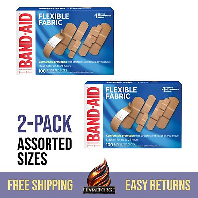 #ad 100 BAND AID BRAND ADHESIVE BANDAGES FLEXIBLE FABRIC ASSORTED SIZES 2 PACK $15.49