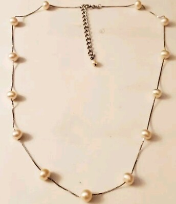 #ad Pearl Necklace with 925 Sterling Silver Chain $25.00