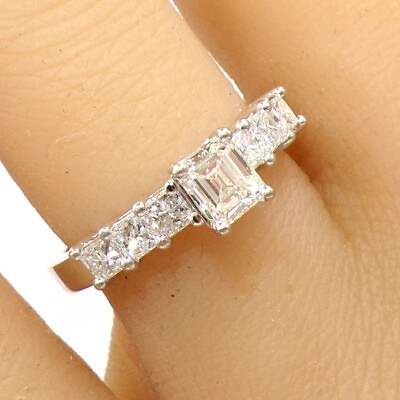 #ad 1.30ctw Emerald amp; Princess Cut Diamond Engagement 14K White Gold Ring 7.5 LLF2 $2059.99