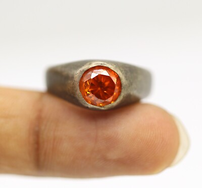 #ad Lustrous Orange Sapphire Lab Created Round Gemstone SZ:8 US Oxidized Silver Ring $29.76