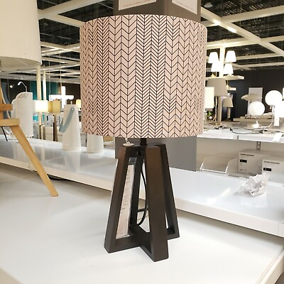 Ikea Lakafors Table Lamp 16quot; Dark Brown Pine Wood Dark Pink Black Lamp Shade New $46.99