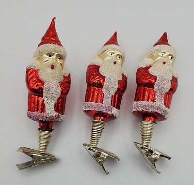 #ad Vintage Bohemian Clip On Santa Ornaments with Bobble Spring Set of 3 $38.00