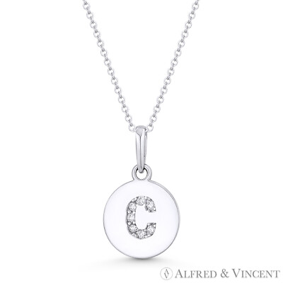 #ad Initial Letter quot;Cquot; CZ Crystal 14k White Gold 15x9mm Round Disc Necklace Pendant $277.49