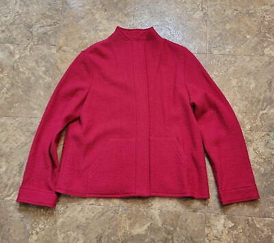 #ad Chicos Boiled Wool Swing Jacket Womens Size 1 Small Red Full Snap $25.95
