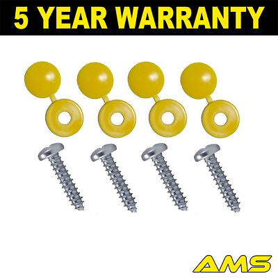 #ad 4x Number Plate Self Tapping Screws With Yellow Hinged Caps GBP 1.09