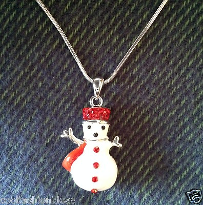 #ad NWT silver chain Snow Man 16 inch necklace pendant rhinestone $8.99