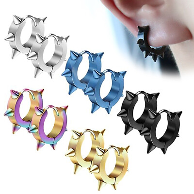 #ad Stainless Steel Spike Loop Earrings for Men Women Huggie Hoop Piercing Earrings $5.99