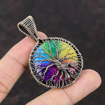#ad Tree Of Life Rainbow Solar Quartz Druzy Pendant Made by Real Witches in INDIA $175.00