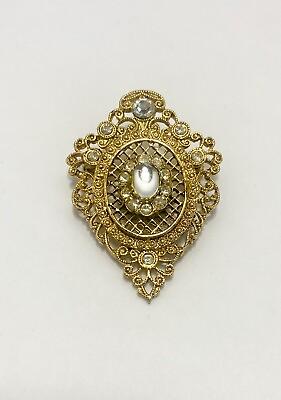 #ad Vintage Antique Gold and Crystal Rhinestone Regency Victorian Brooch Pendant $25.00