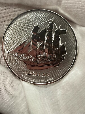 #ad 2021 1 oz .9999 Cook Islands Silver HMS Bounty 1$ Coin Mutiny Pirate Ship New $46.99