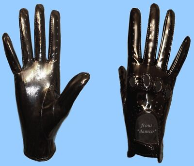 #ad WOMENS DRIVING GLOVES size 8 GENUINE BLACK PATENT LAMBSKIN LEATHER New st10 $39.95