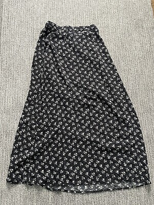 #ad Vintage Maxi Midi Skirt Black Floral $14.00