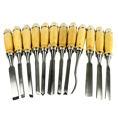 #ad 12 Piece Wood Carving Hand Chisel Tool Set Professional Woodworking Gouges Steel $19.87