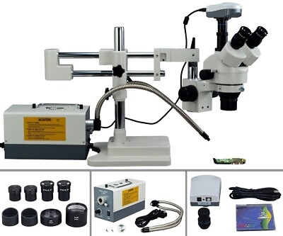 #ad 2X 270X Zoom Stereo Trinocular Dual Bar Boom Microscope9MP CameraY Fiber Light $1327.99