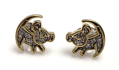 #ad Disney Lion King Sterling Silver 10k Yellow Gold 1 10 cttw Diamond Stud Earrings $145.00