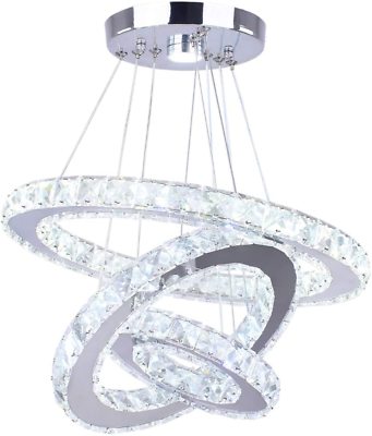 #ad Modern LED Crystal Chandelier Light Fixtures 3 Ring round Pendant Lighting Chand $133.99