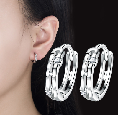 #ad Double Layers Huggies Hoop Earrings Round Cut CZ Sterling Silver Plated 0.5quot;TH5 $5.95