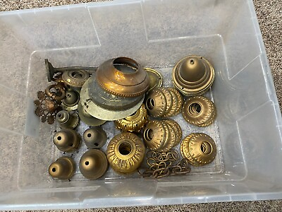 #ad LOT Of Antique CHANDELIER Lamp BOBECHES Brass Parts Repair Restore Misc $200.00