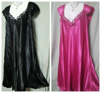 #ad Ventura Sexy Black Pink Sleeveless Calf Nightgown Plus Plus 2X 3X 5X $22.79