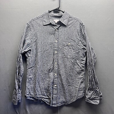 #ad Merona Button Down Shirt Mens Medium Gray Stripe Long Sleeve Casual Collar $14.96