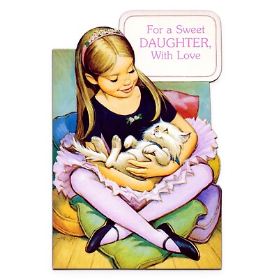 #ad Vtg BIRTHDAY Card FOR DAUGHTER Girl amp; Cat Designed by Pete Hawley — AGC 1981 ✉ $9.99