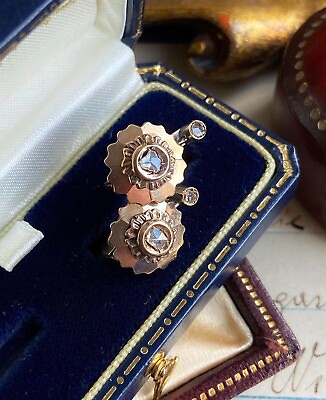 #ad Antique Women#x27;s 500 ROSE Gold 12K Jewelry Stud Earrings Natural Diamonds 4 gr $645.00