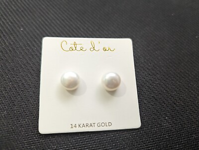 #ad COTE D#x27;OR 14 KT YELLOW GOLD PEARL BUTTONS PIERCED EARRINGS $27.99
