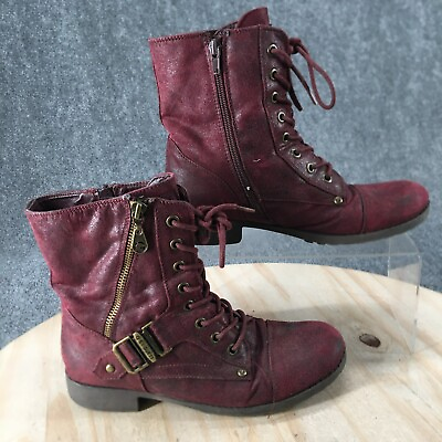 #ad G by Guess Boots Womens 7 M Biker Booties Burgundy Leather Side Zip Buckle Cuban $23.74