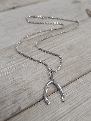 #ad Silver Tone Wishbone Pendant Necklace 18quot; $9.00