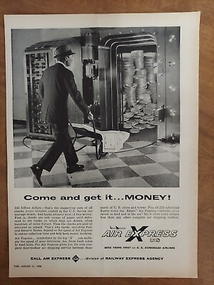 #ad Air Express Freight Delivery There First Bank Vault 1958 Vintage Print Ad $9.99