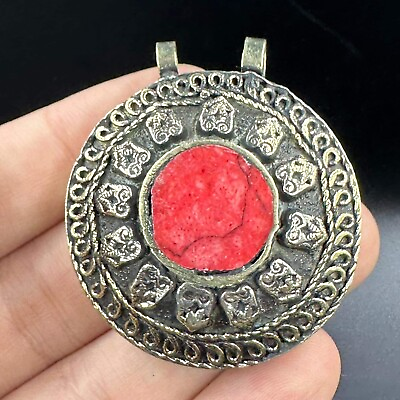 #ad Rare Ancient Roman Medieval Coral Silver Plated Pendant $84.15