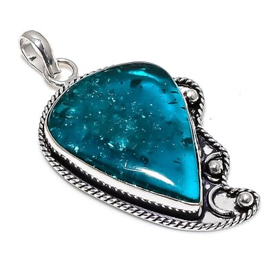 #ad Blue Baltic Amber Gemstone Ethnic 925 Sterling Silver Jewelry Pendant 2.52quot; W635 $9.99