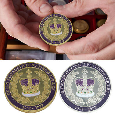 #ad Commemorative Coin HM Queen Elizabeth II Platinum Jubilee Purple Silver 2022 $9.01