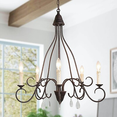 #ad LNC 5 Light Bronze French Country Cottage Crystal Chandelier $182.21