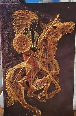 #ad Mid Century Modern String Folk Art Native American on Horse Indian RARE FIND $69.99