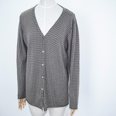 #ad HEMISPHERE Womens Multilogo V Neck Buttons Down Gray Cashmere Cardigan Size L XL $49.99