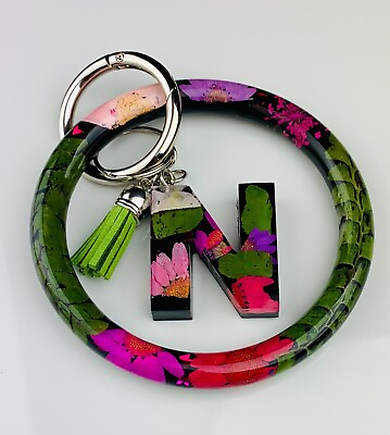 #ad Multi Floral Green Leaves and Butterflies Resin Keychain Bracelet Set $19.86