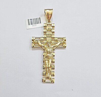 #ad Real 10k Yellow Gold Cross Charm Pendant Mens Jesus Crucifix 3 Inch For Chain $514.68