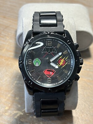 #ad DC Justice League Watch Men 46mm Black Round Dial Superman New Battery $29.99
