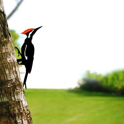 #ad Woodpecker On Branch Steel Silhouette Metal Wall Art Home Garden Statue Stake $10.64