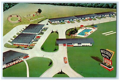 #ad c1950#x27;s Aerial View Of The Wilshire Motel Oklahoma City Oklahoma OK Postcard $9.95