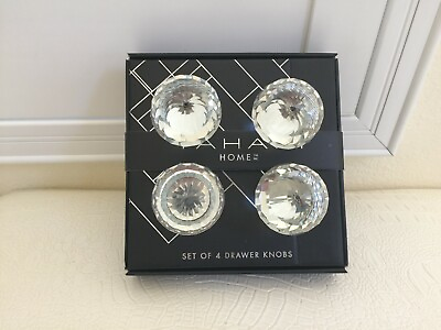 #ad TAHARI HOME Set of 4 DRAWER KNOBS Pull Mirror Crystal Glass Round Design New Box $51.99