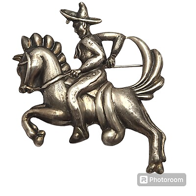 #ad Superb Large Taxco Mexico Rancho Alegre Sterling Silver Charro Horse Pin Brooch $245.00